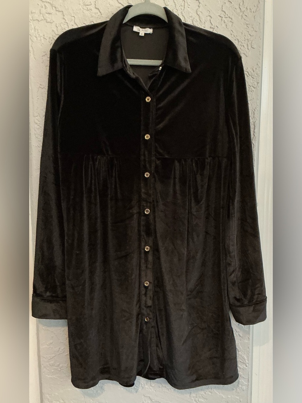 LA MIEL Black Velvet with Gold Buttons Mini Dress